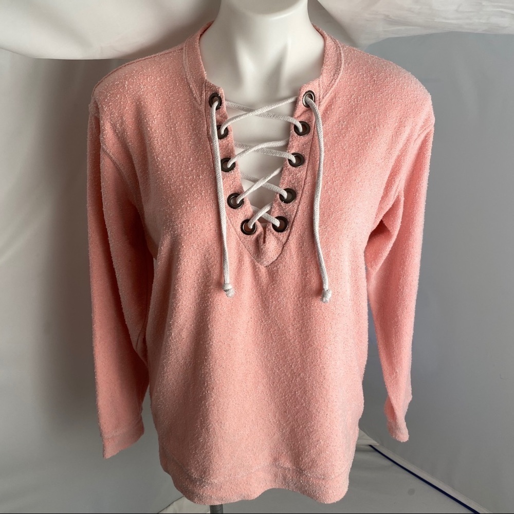 Victoria’s Secret PINK lace up neckline nubby texture pullover sweatshirt
